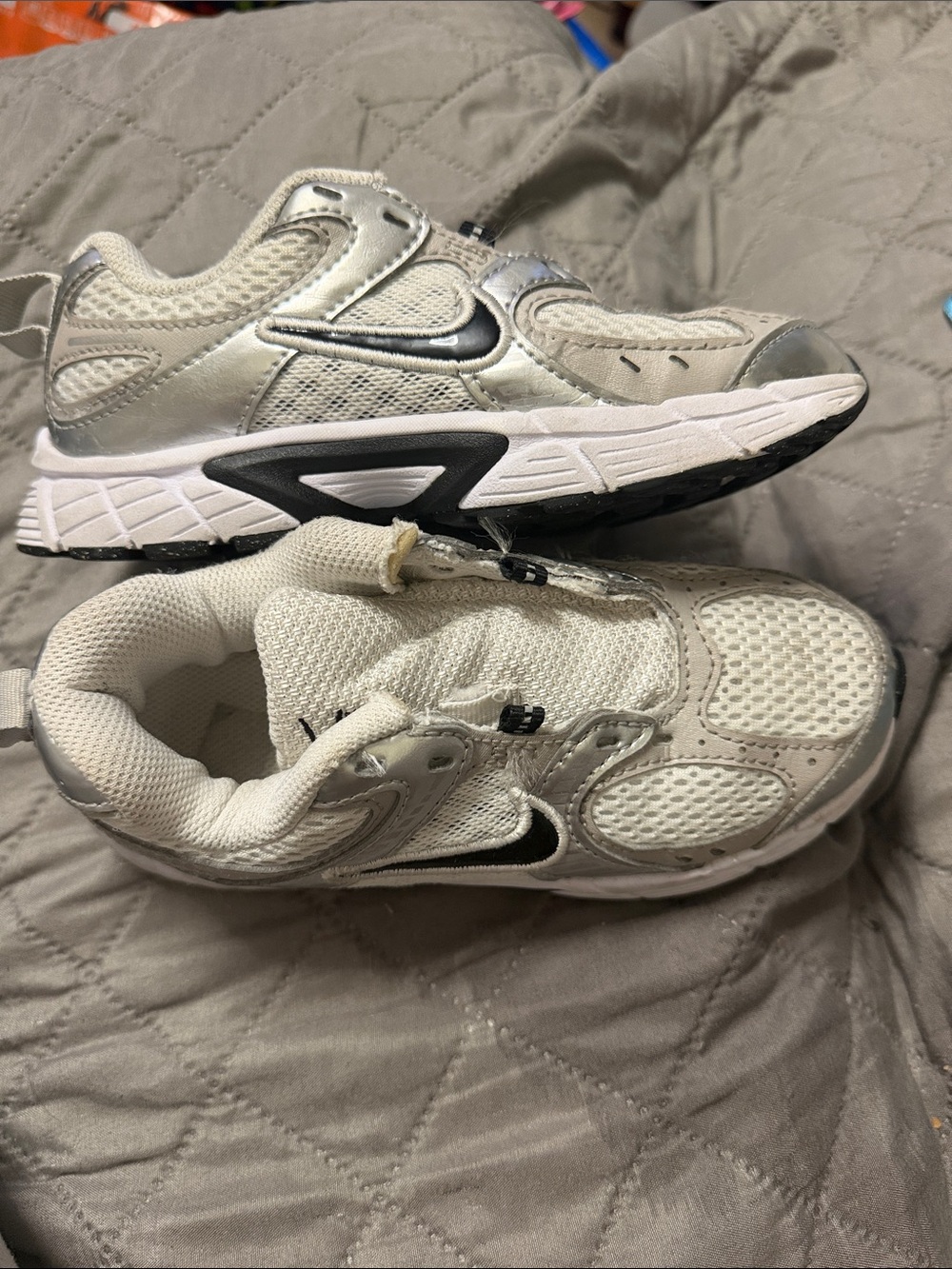 Nike Kids White and Silver Athletic Sneakers